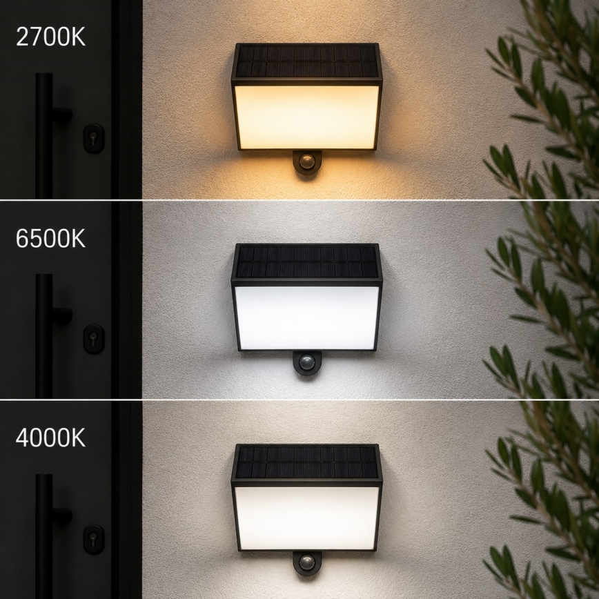 Brilliant - Aplique solar de pared LED con sensor SIERRA LED/6W/3,7V 2700/4000/6500K 2000 mAh IP54 negro