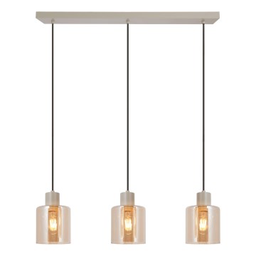 Brilliant - Lámpara colgante LYSKA con cable 3xE27/20W/230V crema/beige ahumado