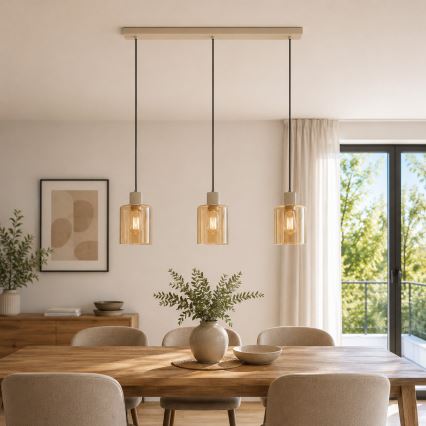 Brilliant - Lámpara colgante LYSKA con cable 3xE27/20W/230V crema/beige ahumado