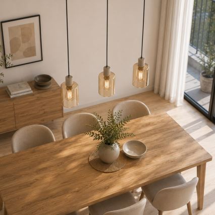 Brilliant - Lámpara colgante LYSKA con cable 3xE27/20W/230V crema/beige ahumado