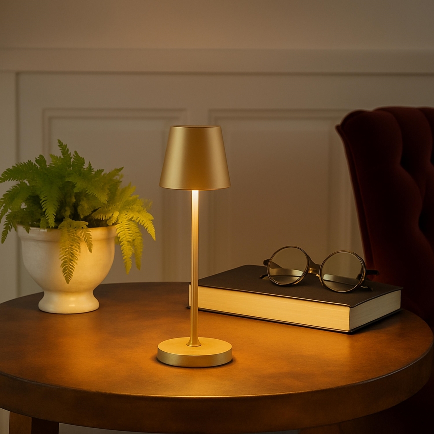 Brilliant - Lámpara de mesa para exterior recargable con control táctil y regulable ELORA LED/2,5W/5V 2700K 2600 mAh IP44 dorada