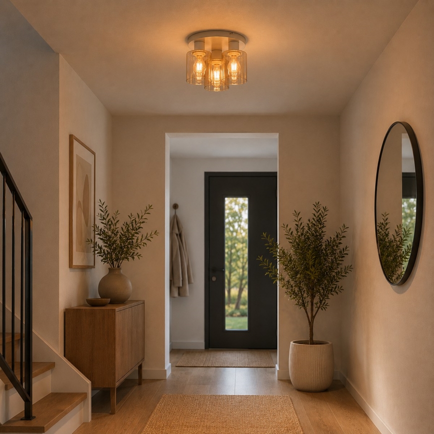 Brilliant - Lámpara de techo de superficie LYSKA 3xE27/20W/230V Ø 31 cm crema/beige ahumado