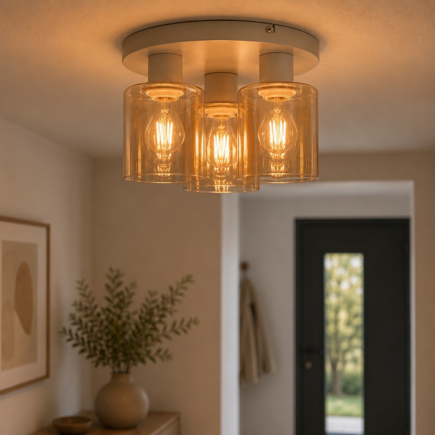 Brilliant - Lámpara de techo de superficie LYSKA 3xE27/20W/230V Ø 31 cm crema/beige ahumado