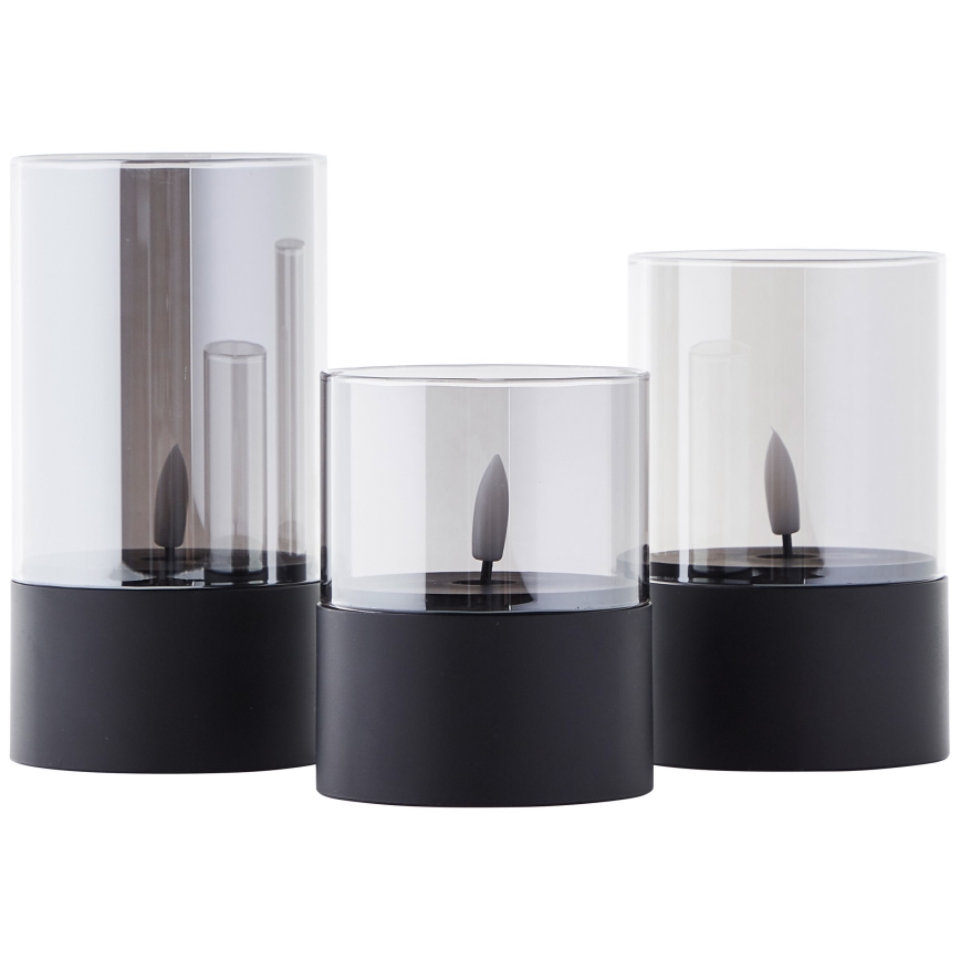 Brilliant - Pack de 3 velas LED BOUGIE LED/2xAA IP44 negro/ahumado