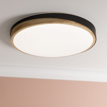 Brilliant - Plafón LED regulable BAARLO LED/36W/230V 3000-6500K diá. 50 cm negro/madera de caucho + control remoto