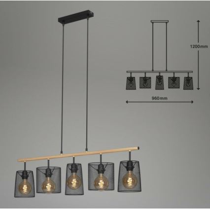 Brilo 4078-054 - Lámpara colgante con cable WOOD & STYLE 5xE27/60W/230V