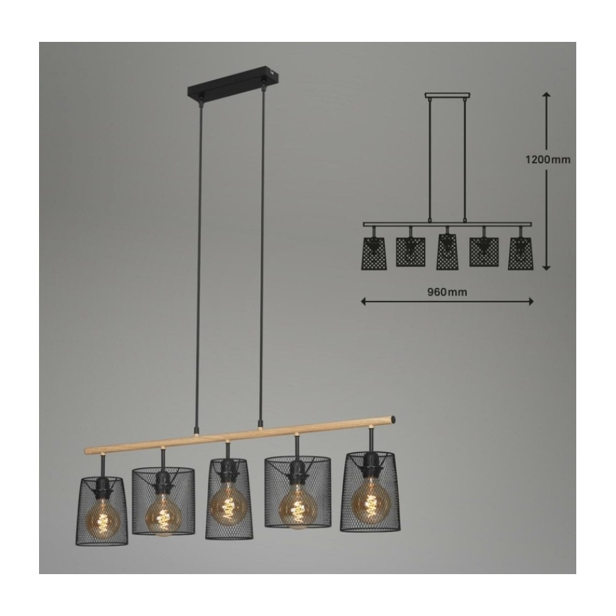 Brilo 4078-054 - Lámpara colgante con cable WOOD & STYLE 5xE27/60W/230V