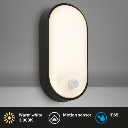 Brilo - Aplique LED exterior con sensor de movimiento y sensor crepuscular RUCH LED/12W/230V IP65 negro