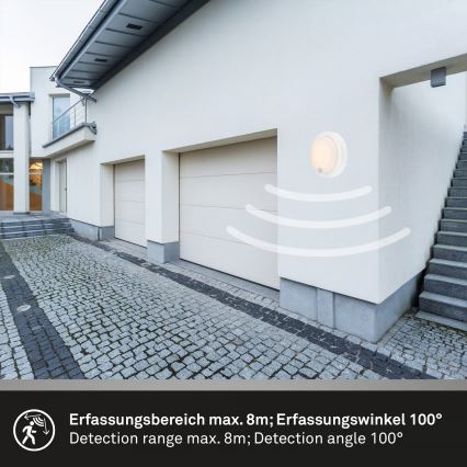 Brilo - Aplique de pared LED recargable para exterior con sensor, 4 W / 5 V, 4400 mAh, IP44, blanco