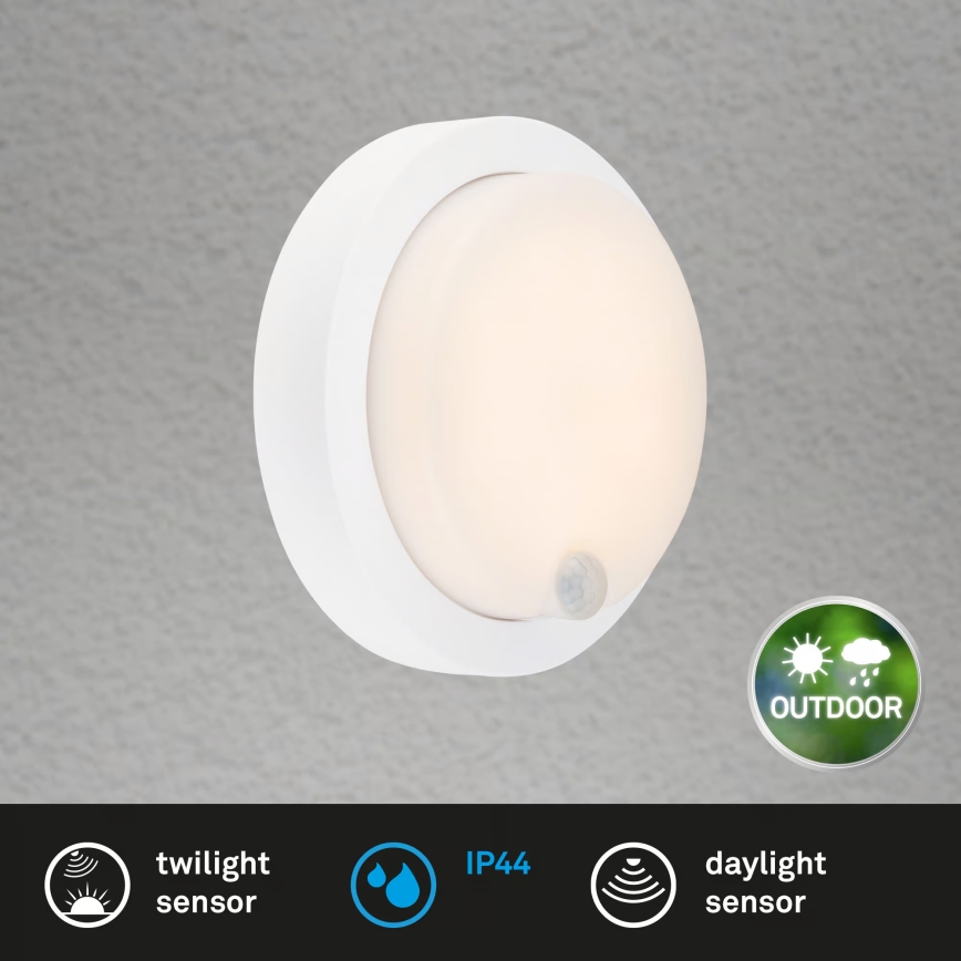 Brilo - Aplique de pared LED recargable para exterior con sensor, 4 W / 5 V, 4400 mAh, IP44, blanco