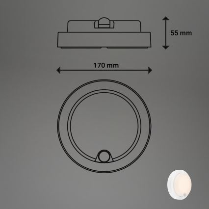 Brilo - Aplique de pared LED recargable para exterior con sensor, 4 W / 5 V, 4400 mAh, IP44, blanco