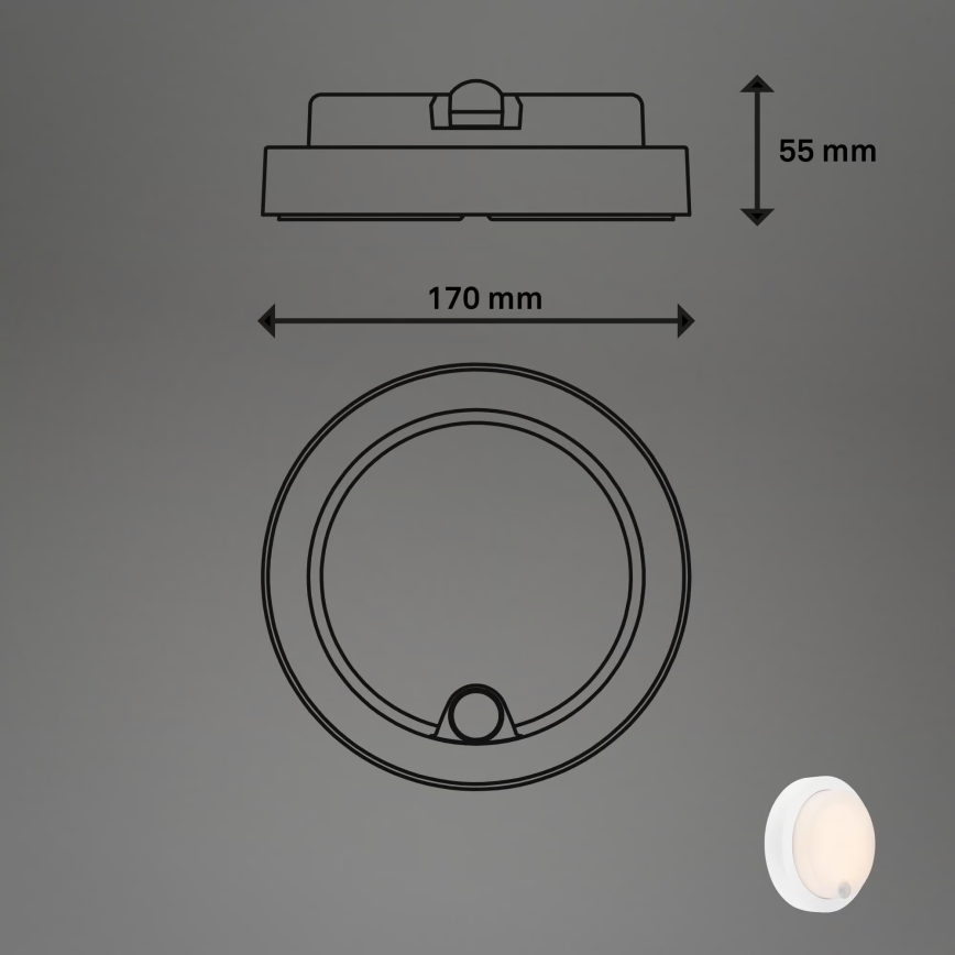 Brilo - Aplique de pared LED recargable para exterior con sensor, 4 W / 5 V, 4400 mAh, IP44, blanco
