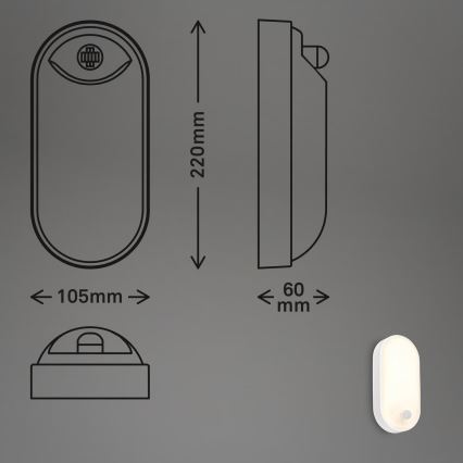Brilo - Aplique de pared LED para exterior con sensor de movimiento y sensor crepuscular RUCH LED/12W/230V IP65 blanco