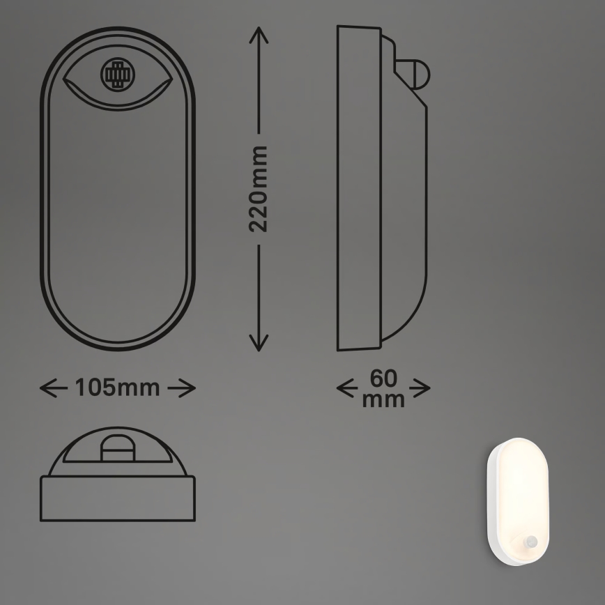 Brilo - Aplique de pared LED para exterior con sensor de movimiento y sensor crepuscular RUCH LED/12W/230V IP65 blanco