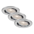 Brilo - Juego de 3 focos empotrables LED regulables para baño DIMM LED/5,5W/230V 3000K IP23 cromo mate