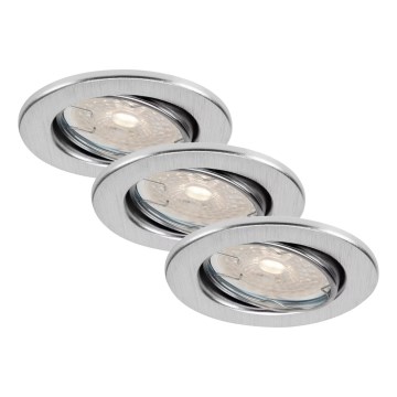 Brilo - Juego de 3 focos empotrables LED regulables para baño DIMM LED/5,5W/230V 3000K IP23 cromo mate