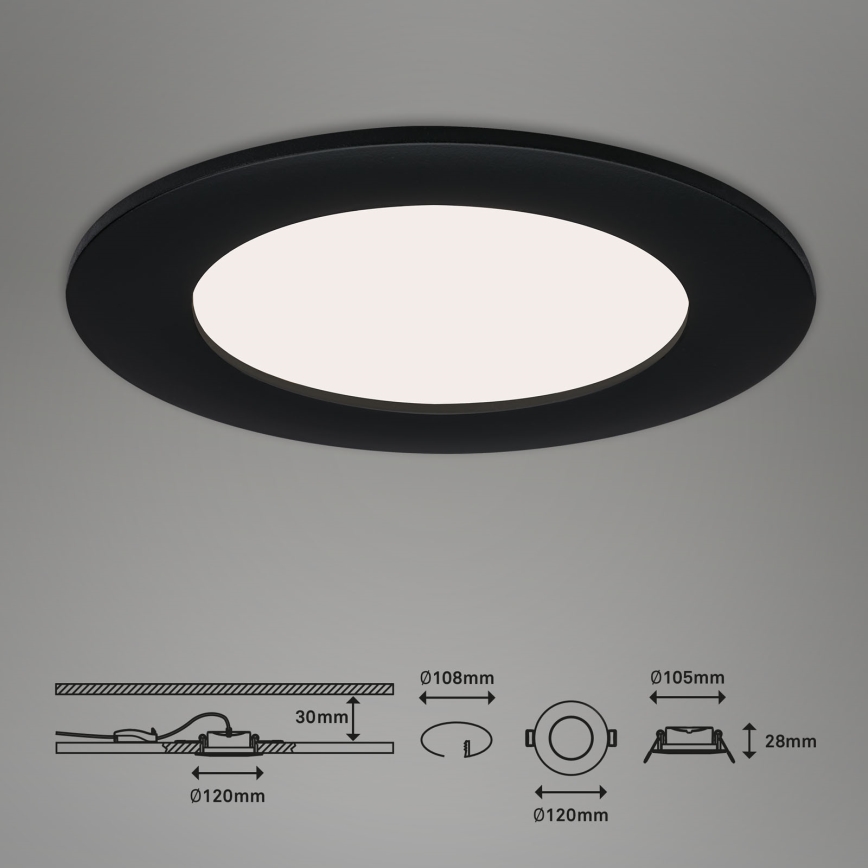 Brilo - Pack de 3 downlights empotrados LED FLAT/6W/230V IP44, negro