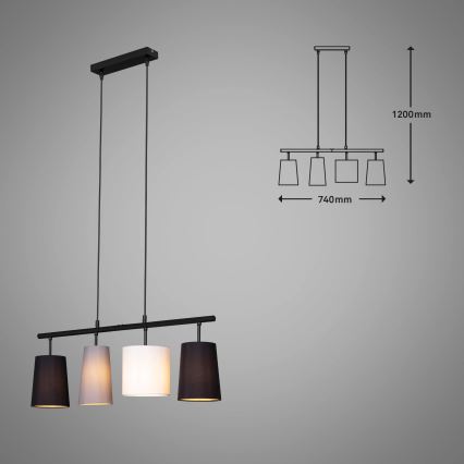 Brilo - Lámpara colgante con cable 4xE27/40W/230V negro/gris/blanco