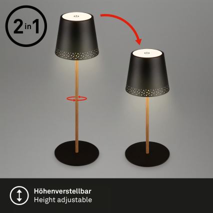 Brilo - Lámpara de mesa para exterior LED regulable, recargable y con control táctil KIKI LED/2,6W/5V IP44 2600 mAh negra