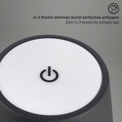Brilo - Lámpara de mesa para exterior LED regulable, recargable y con control táctil KIKI LED/2,6W/5V IP44 2600 mAh negra