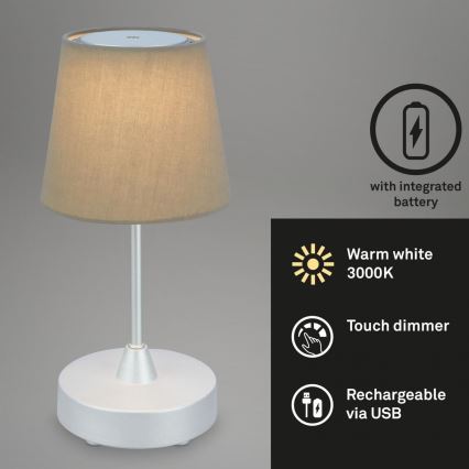 Brilo - Lámpara de mesa LED de exterior recargable y regulable LED/3W/5V IP44 plata/beige