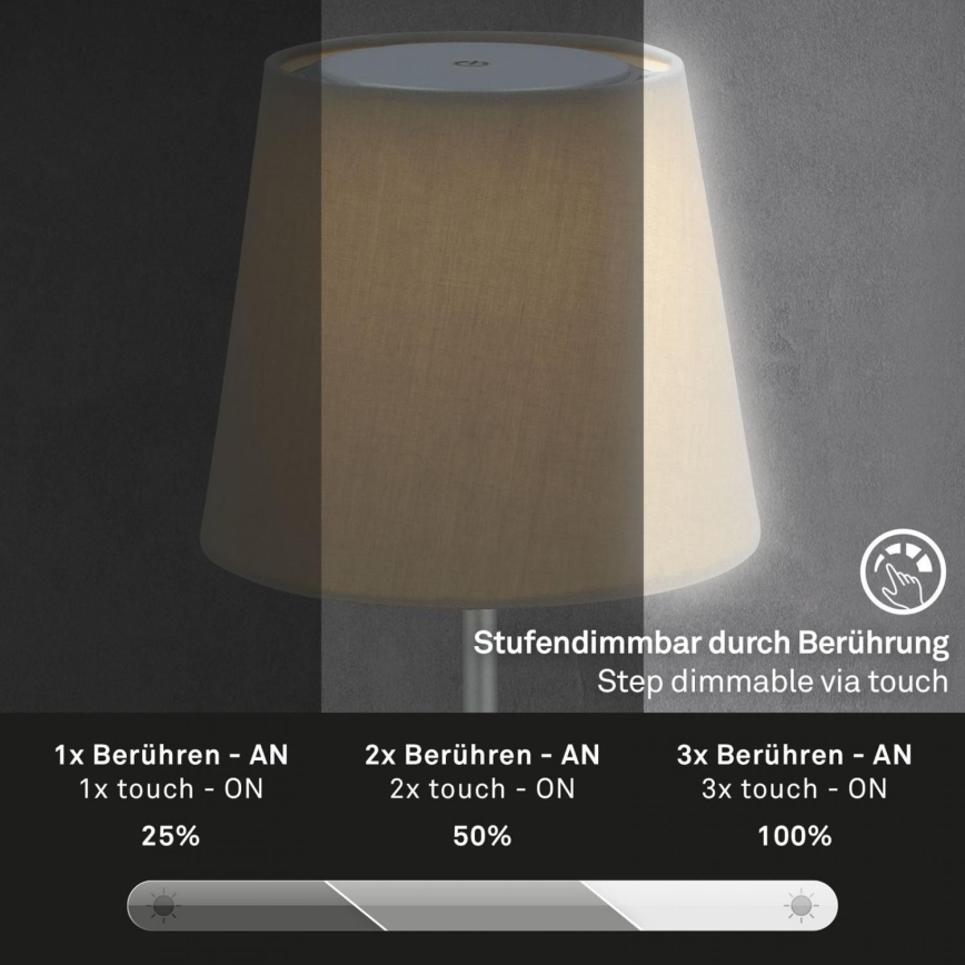 Brilo - Lámpara de mesa LED de exterior recargable y regulable LED/3W/5V IP44 plata/beige