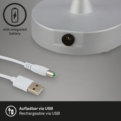 Brilo - Lámpara de mesa LED de exterior recargable y regulable LED/3W/5V IP44 plata/beige