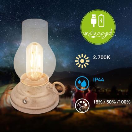 Brilo - Lámpara de mesa recargable LED regulable para exterior KANEA LED/1,5W/5V IP44 1200 mAh beige