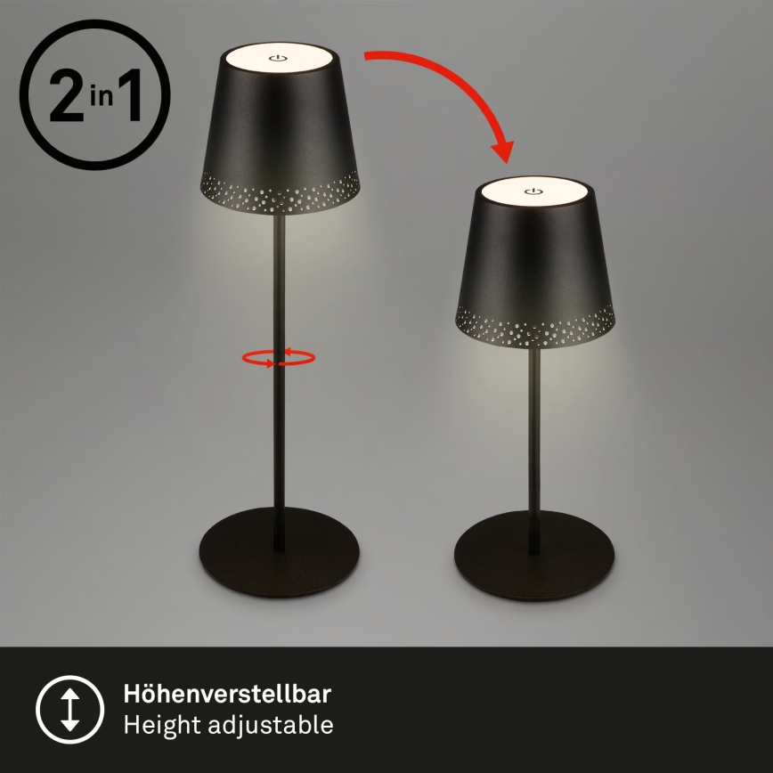 Brilo - Lámpara de mesa exterior LED táctil regulable y recargable KIKI LED/2,6W/5V IP44 2600 mAh negra