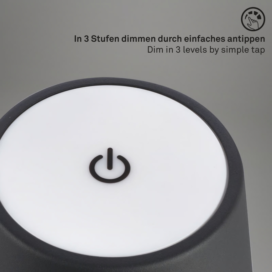 Brilo - Lámpara de mesa exterior LED táctil regulable y recargable KIKI LED/2,6W/5V IP44 2600 mAh negra