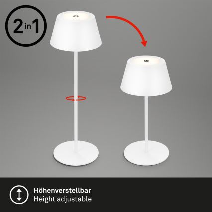 Brilo - Lámpara de mesa exterior táctil recargable y regulable LED RGB KIKI LED/2,6W/5V IP44 2600 mAh blanca
