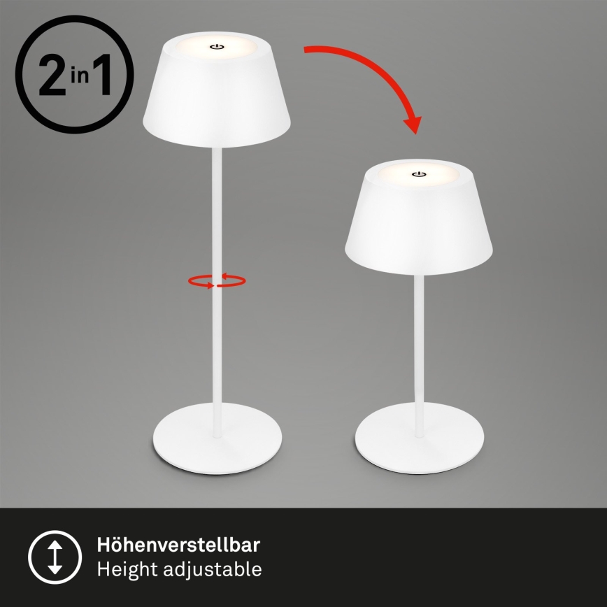 Brilo - Lámpara de mesa exterior táctil recargable y regulable LED RGB KIKI LED/2,6W/5V IP44 2600 mAh blanca