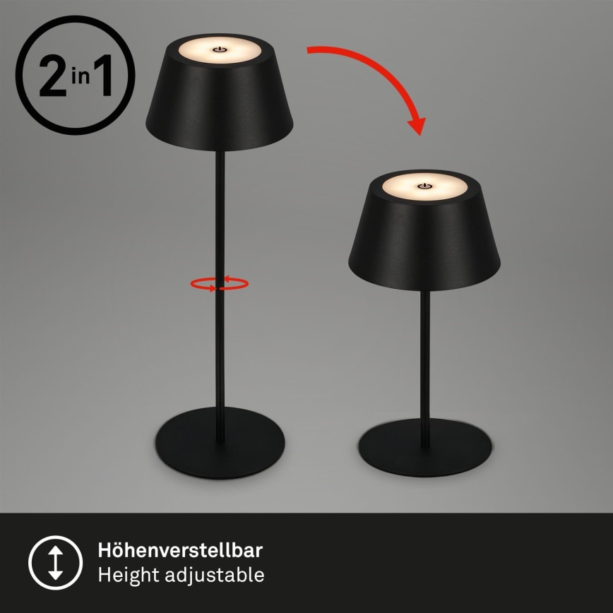 Brilo - Lámpara de mesa exterior LED RGB regulable, recargable y táctil KIKI LED/2,6W/5V IP44 2600 mAh negra