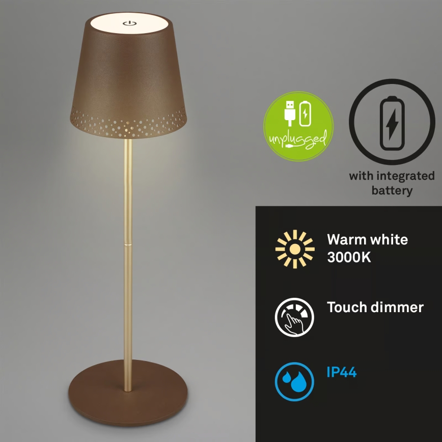 Brilo - Lámpara de mesa LED regulable, recargable y táctil para exterior KIKI LED/2,6W/5V IP44 2600 mAh marrón