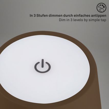 Brilo - Lámpara de mesa LED regulable, recargable y táctil para exterior KIKI LED/2,6W/5V IP44 2600 mAh marrón