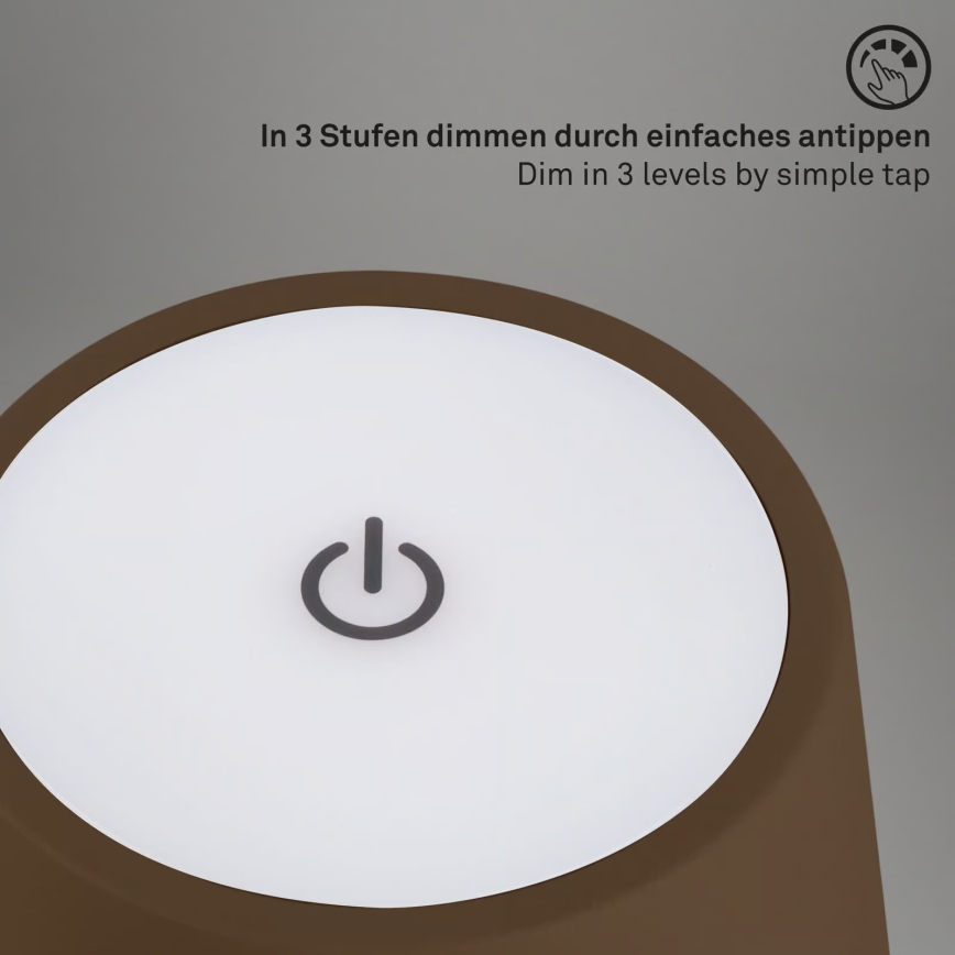 Brilo - Lámpara de mesa LED regulable, recargable y táctil para exterior KIKI LED/2,6W/5V IP44 2600 mAh marrón