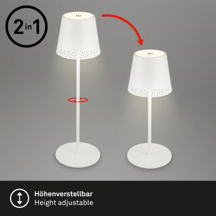 Brilo - Lámpara de mesa exterior LED recargable, táctil y regulable KIKI LED/2,6W/5V IP44 2600 mAh blanca