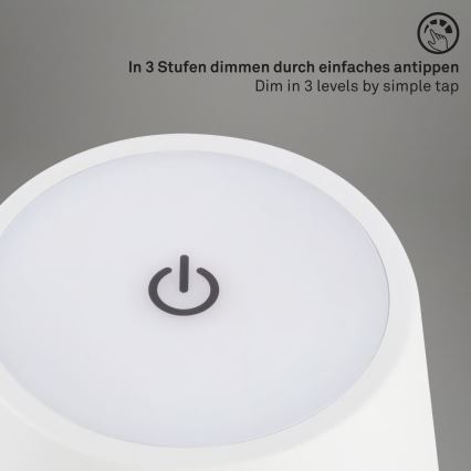 Brilo - Lámpara de mesa exterior LED recargable, táctil y regulable KIKI LED/2,6W/5V IP44 2600 mAh blanca