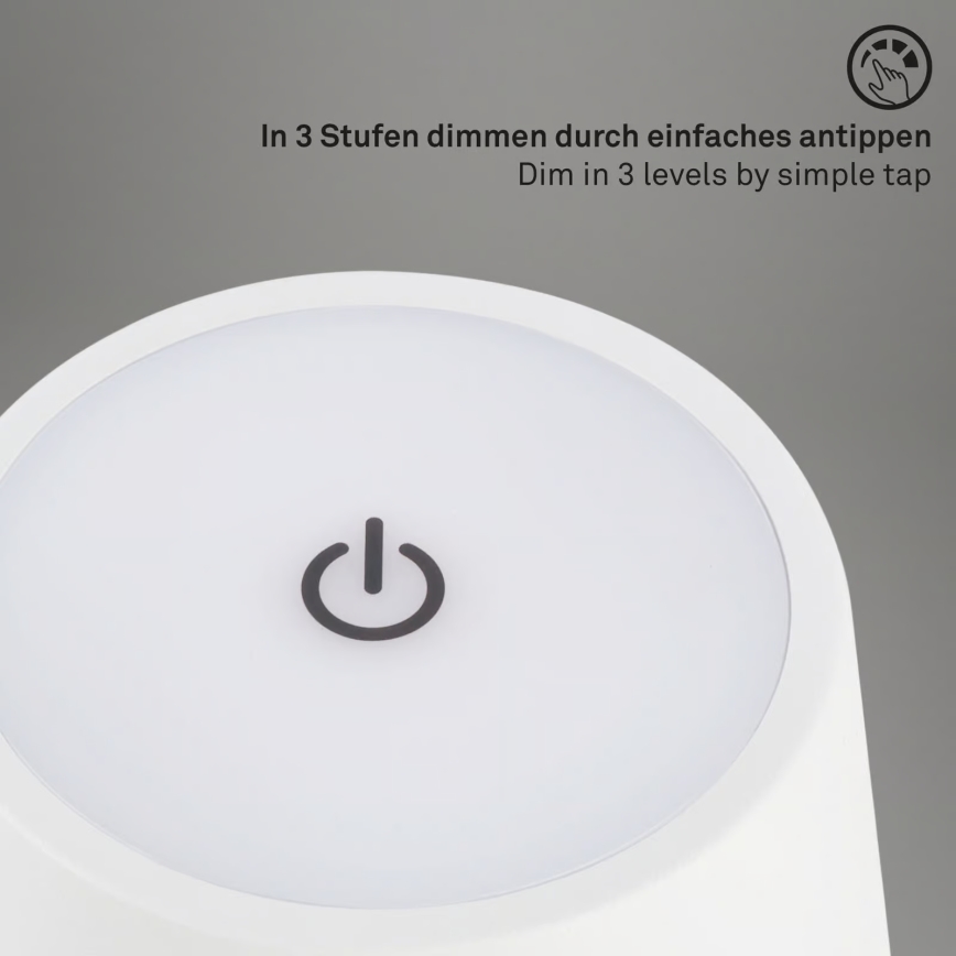 Brilo - Lámpara de mesa exterior LED recargable, táctil y regulable KIKI LED/2,6W/5V IP44 2600 mAh blanca