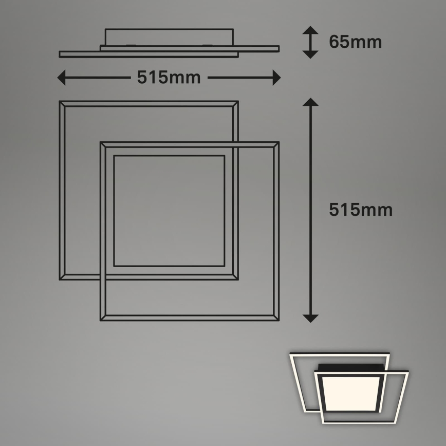 Brilo - Luminaria LED de techo 2xLED/16W/230V + LED/19W 51,5x51,5 cm 3000K negra