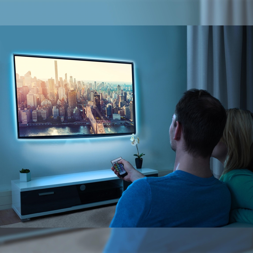 Brilo - Tira LED RGBW regulable diá. TV 3m LED/2,5W/USB + control remoto