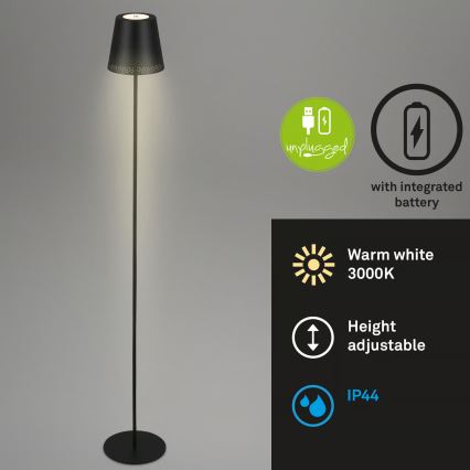 Briloner 1438015 - Lámpara de pie LED regulable KIKI LED/4,3W/5V IP44 2600 mAh negra