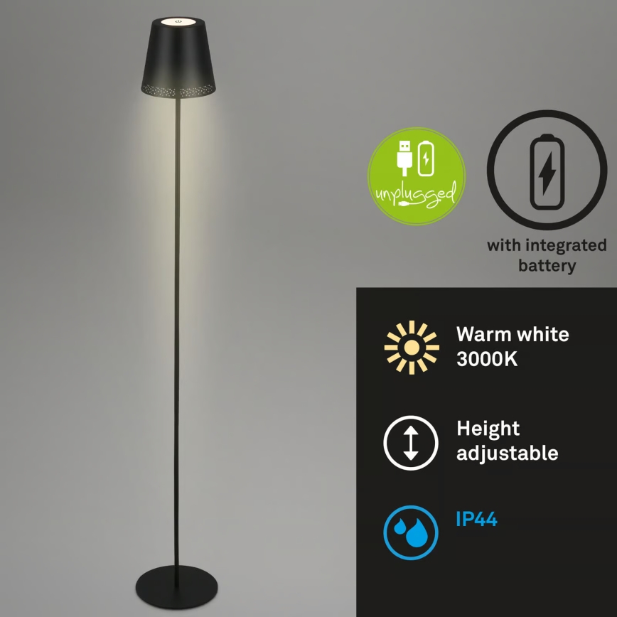 Briloner 1438015 - Lámpara de pie LED regulable KIKI LED/4,3W/5V IP44 2600 mAh negra