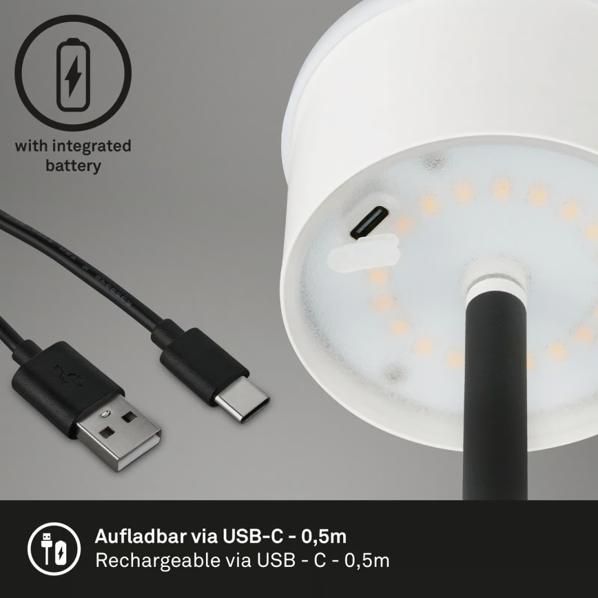Briloner 1438015 - Lámpara de pie LED regulable KIKI LED/4,3W/5V IP44 2600 mAh negra