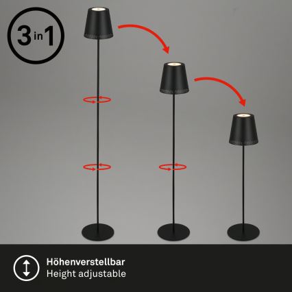 Briloner 1438015 - Lámpara de pie LED regulable KIKI LED/4,3W/5V IP44 2600 mAh negra