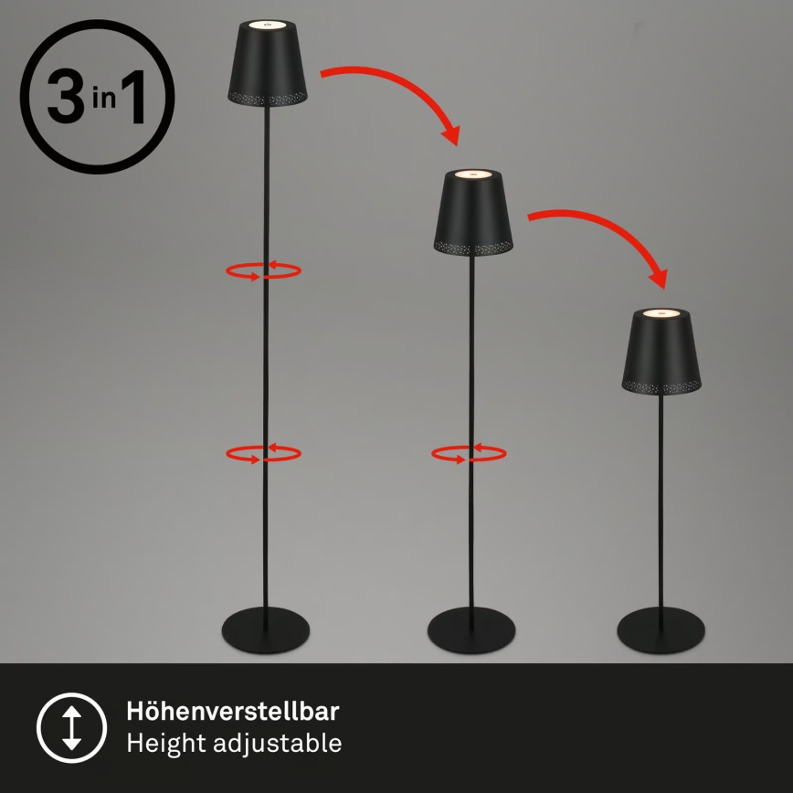 Briloner 1438015 - Lámpara de pie LED regulable KIKI LED/4,3W/5V IP44 2600 mAh negra