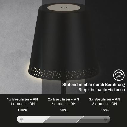 Briloner 1438015 - Lámpara de pie LED regulable KIKI LED/4,3W/5V IP44 2600 mAh negra
