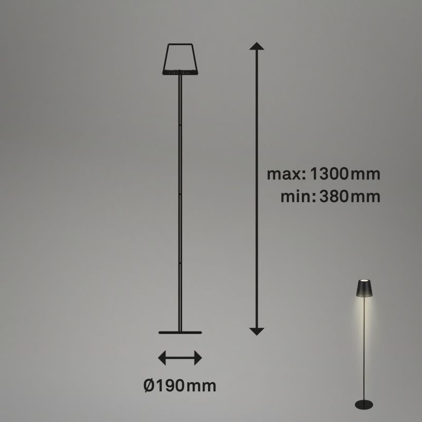 Briloner 1438015 - Lámpara de pie LED regulable KIKI LED/4,3W/5V IP44 2600 mAh negra
