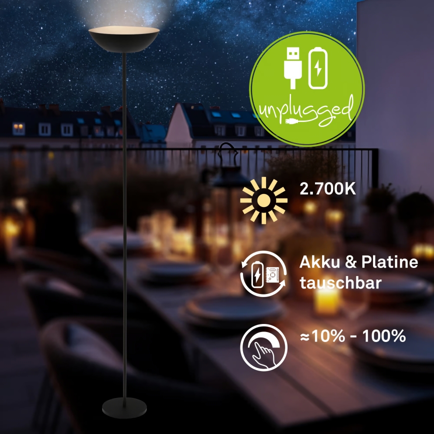 Briloner 1500015 - Lámpara de pie regulable ESTATE LED/8W/5V 4000 mAh negra