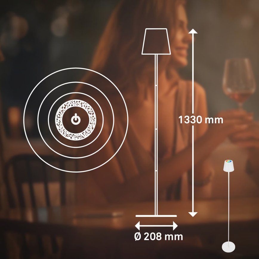 Briloner 1507016 - Lámpara de pie LED regulable KIKI LED/4,3W/5V IP44 2600 mAh blanca
